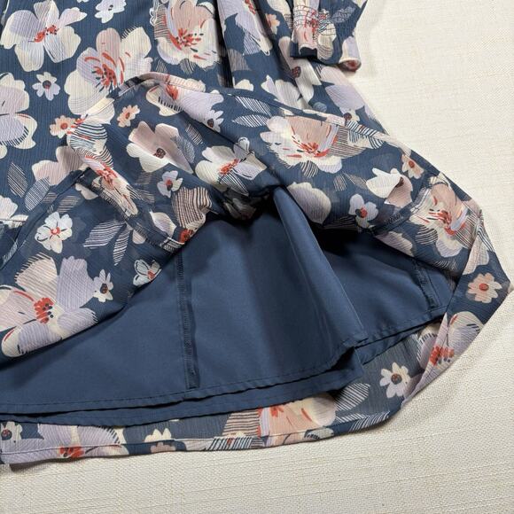 Ann Taylor Dress Womens 8P Blue Floral Long Sleeve Business belted lined midi - Picture 7 of 11
